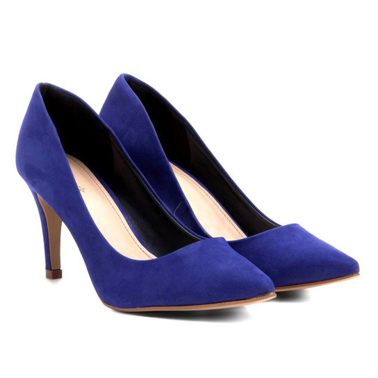 Scarpin Couro Shoestock Salto Médio Nobuck - Azul