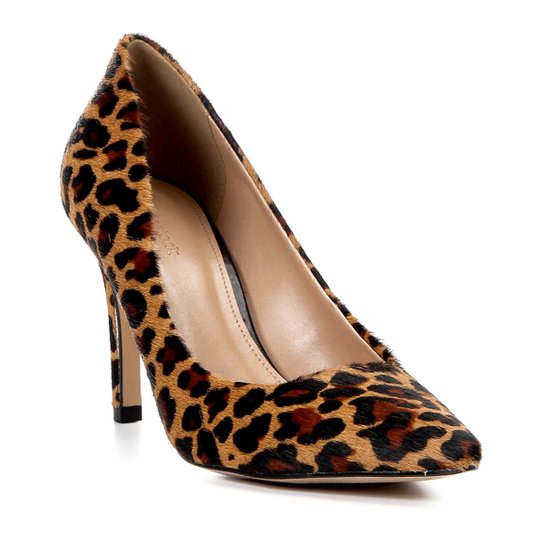 Scarpin Couro Shoestock Wild Salto Alto Bico Fino - Caramelo+Preto