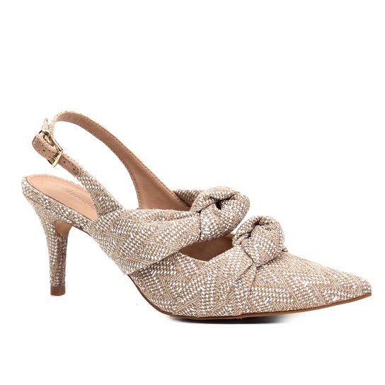 Scarpin Shoestock Salto Baixo Slingback Tecido - Bege