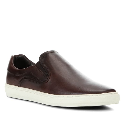 Slip On Couro Shoestock Liso Masculino - Café