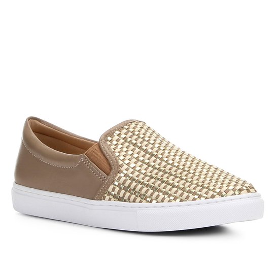 Slip On Couro Shoestock Tressê Feminino - Nude