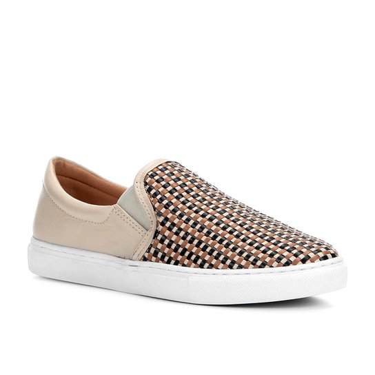 Slip On Couro Shoestock Tressê Feminino - Off White