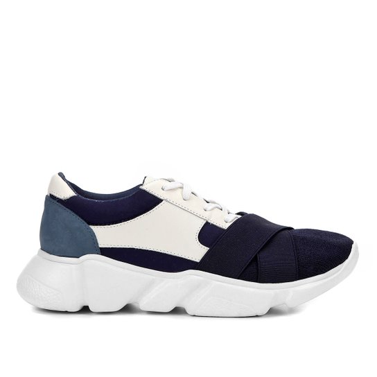 Tênis Couro Shoestock Chunky Sneaker Neoprene Feminino - Azul+Branco