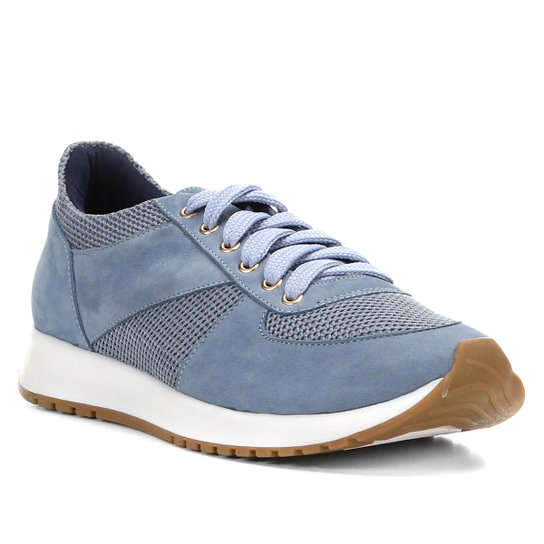 Tênis Couro Shoestock Jogging Recortes Feminino - Azul