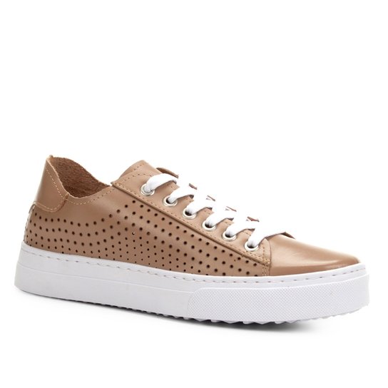 Tênis Couro Shoestock Laser Feminino - Nude