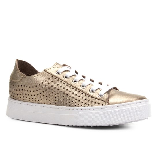 Tênis Couro Shoestock Laser Feminino - Dourado