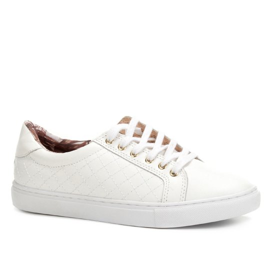 Tênis Couro Shoestock Lenço Matelassê Feminino - Branco