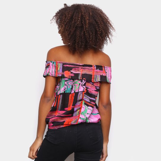 Blusa Água Viva Tie Dye Ombro A Obro Com Amarração Feminina