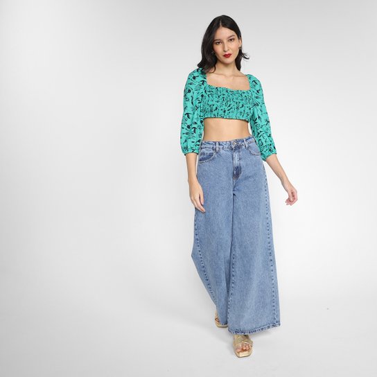 Blusa Cropped Animale Estampado Abertura Costas Feminina