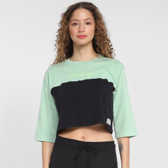 Blusa Cropped Hurley Line Bicolor Manga 3/4 Feminina