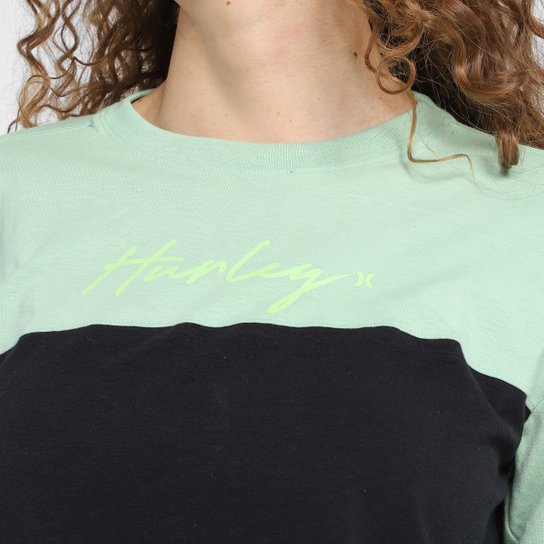 Blusa Cropped Hurley Line Bicolor Manga 3/4 Feminina