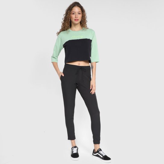 Blusa Cropped Hurley Line Bicolor Manga 3/4 Feminina