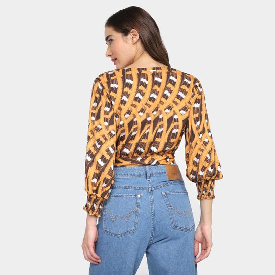 Blusa Forum Gola V Estampada Amarração Feminina