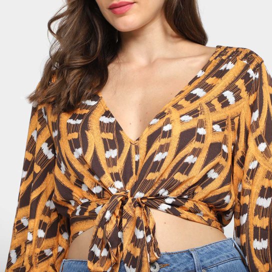 Blusa Forum Gola V Estampada Amarração Feminina