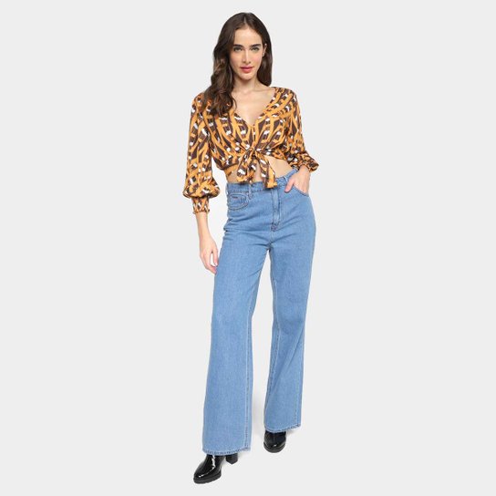 Blusa Forum Gola V Estampada Amarração Feminina