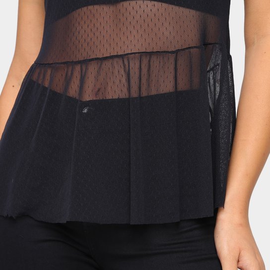 Blusa Recoletta Peplum Tule Poá Feminina
