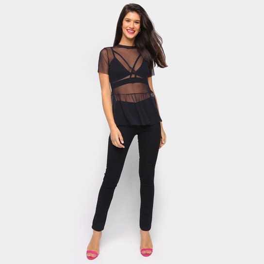 Blusa Recoletta Peplum Tule Poá Feminina