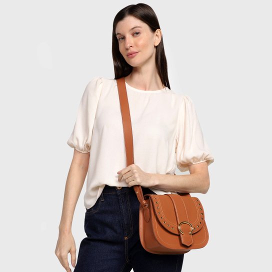 Bolsa Couro Shoestock Bia Perotti Crossbody Tachas Feminina