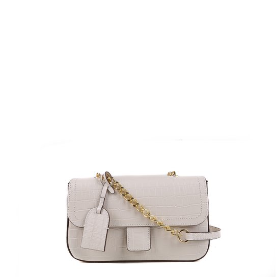 Bolsa Couro Shoestock Flap Croco Color Chain Feminina - Off White