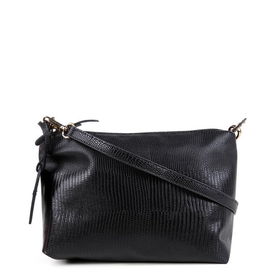 Bolsa Couro Shoestock Mini Bag Lezard Transversal Média Feminina - Preto