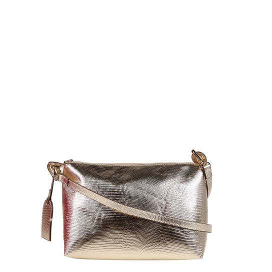 Bolsa Couro Shoestock Mini Bag Lezard Transversal Média Feminina - Dourado