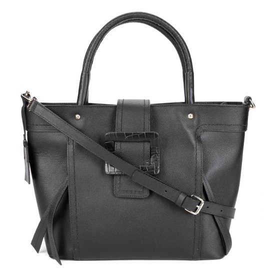 Bolsa Couro Shoestock Tote Fivela Croco Feminina - Preto