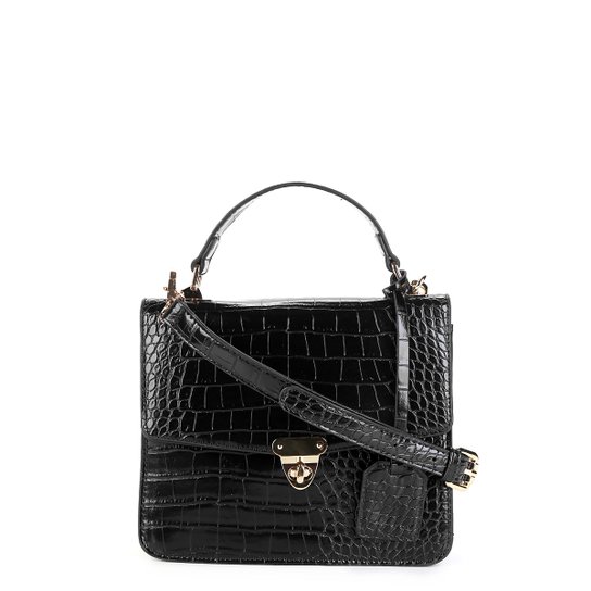 Bolsa Shoestock Transversal London Croco Feminina - Preto