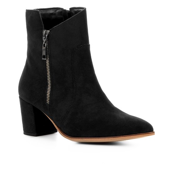 Bota Cano Curto Couro Shoestock London Feminina - Preto