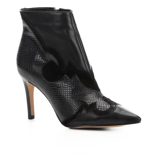 Bota Cano Curto Shoestock Couro Western Feminina - Preto