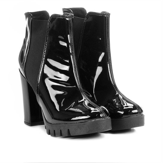 Bota Cano Curto Shoestock Tratorada Verniz Feminina