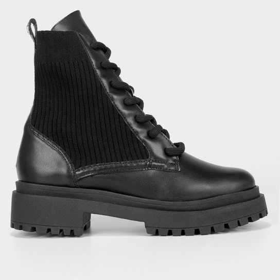 Bota Coturno Shoestock Knit Tratorada Feminina