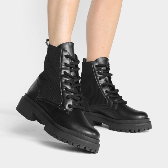 Bota Coturno Shoestock Knit Tratorada Feminina