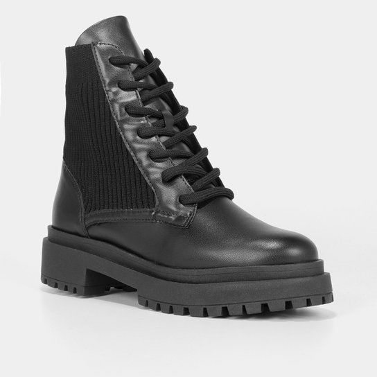 Bota Coturno Shoestock Knit Tratorada Feminina