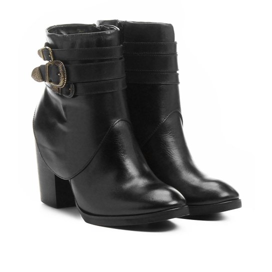 Bota Couro Cano Alto Shoestock Fivelas
