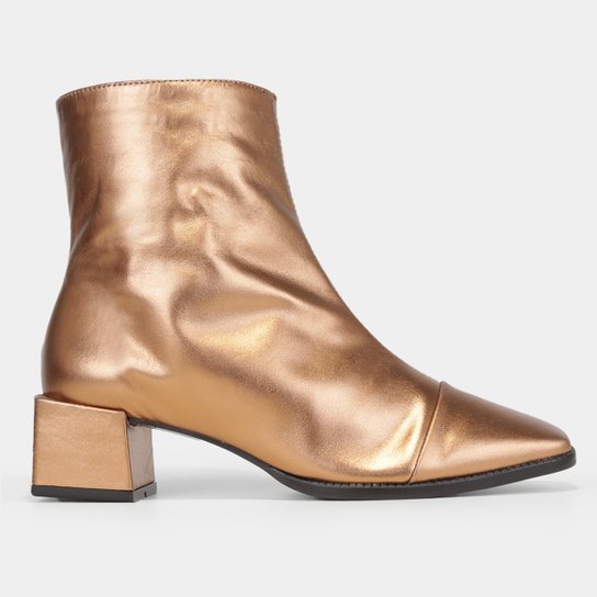 Bota Couro Cano Curto Shoestock Salto Bloco Feminina