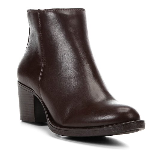 Bota Couro Cano Curto Shoestock Salto Confort Feminina - Café