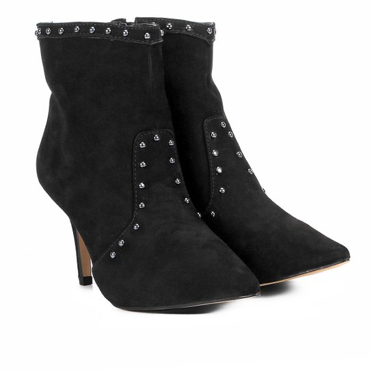 Bota Couro Cano Curto Shoestock Salto Fino Tachas Feminina