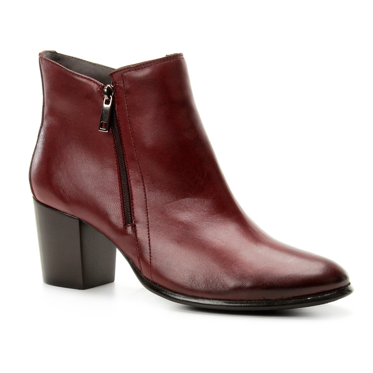 Bota Couro Cano Curto Shoestock Zíper Feminina Shoestock