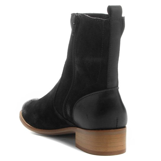 Bota Couro Cano Medio Shoestock Flat Feminino Preto Shoestock Bota Couro Cano Medio Shoestock Flat Feminino Preto Shoestock