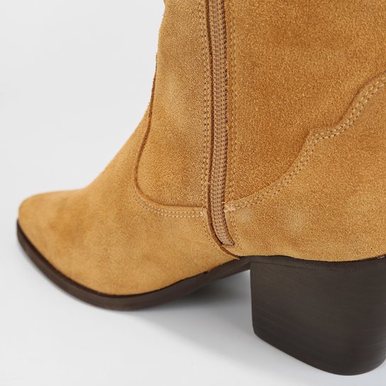 Bota Couro Country Shoestock Western Cano Baixo Feminina