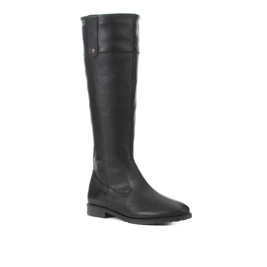 Bota Couro Shoestock Cano Longo Feminina - Preto