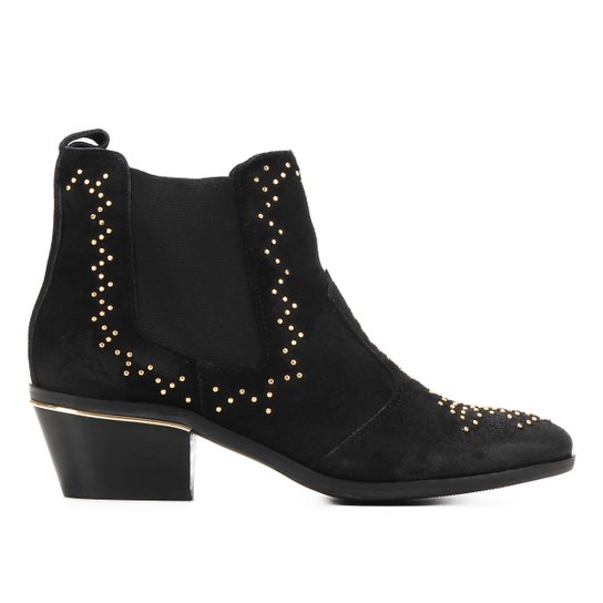 Bota Couro Shoestock Chelsea Tachas Feminina - Preto