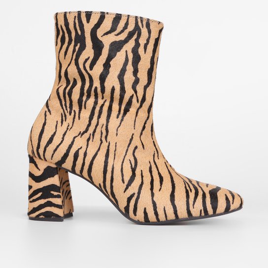 Bota Couro Shoestock Pelo Animal Print Feminina