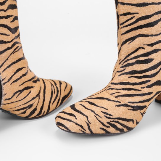 Bota Couro Shoestock Pelo Animal Print Feminina