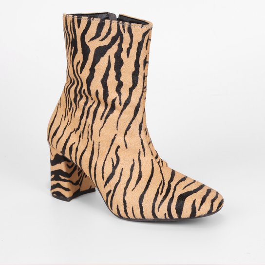 Bota Couro Shoestock Pelo Animal Print Feminina