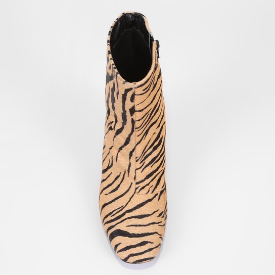 Bota Couro Shoestock Pelo Animal Print Feminina