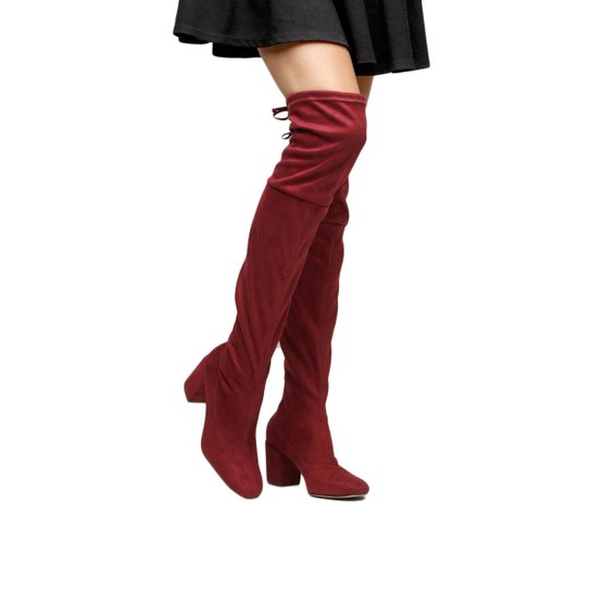 Bota Meia Over The Knee Shoestock Salto Grosso Feminina - Vinho