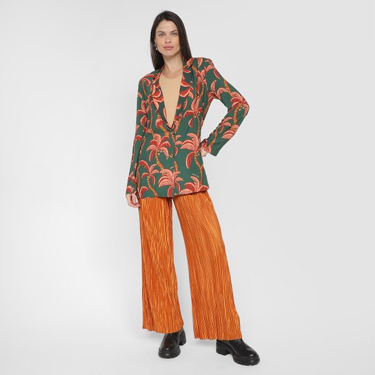 Calça Flare Farm Plissada Feminina