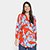 Camisa Farm Oversized Estampada 3/4 Feminina - Vermelho+Azul claro