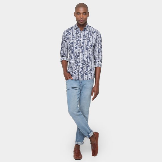 Camisa Pacifc Blue Full Print Flower